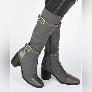 Journee Collection Gaibree Riding Knee-High Chunky Heel Gray Boots Size 11WC NIB